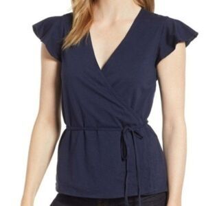 J. CREW Blue Knit Wrap Top 